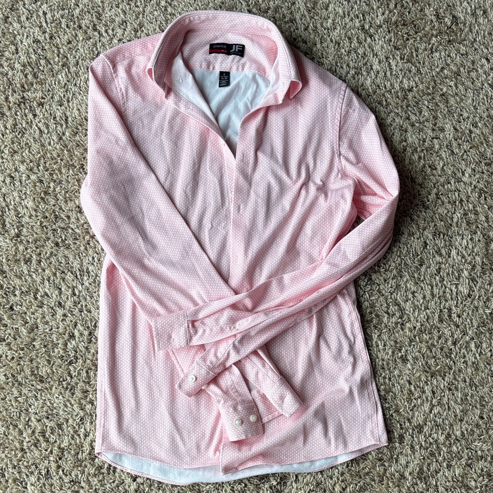 Salmon and white print men’s small slim fit J.Ferrar dress shirt